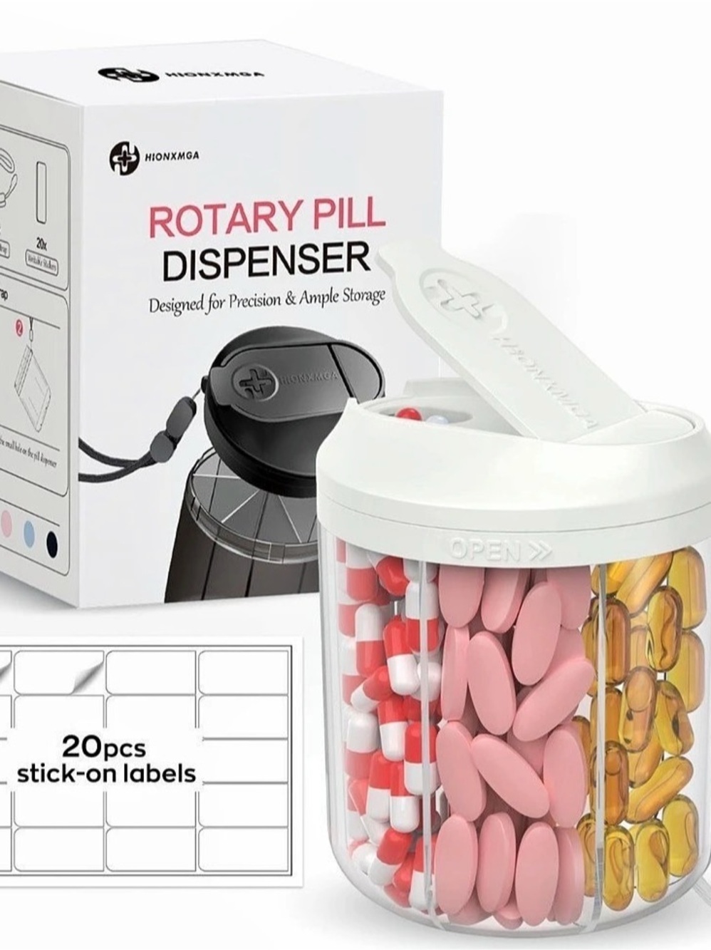 Rotary Pill Dispenser Pill Dispenser with Wrist Strap